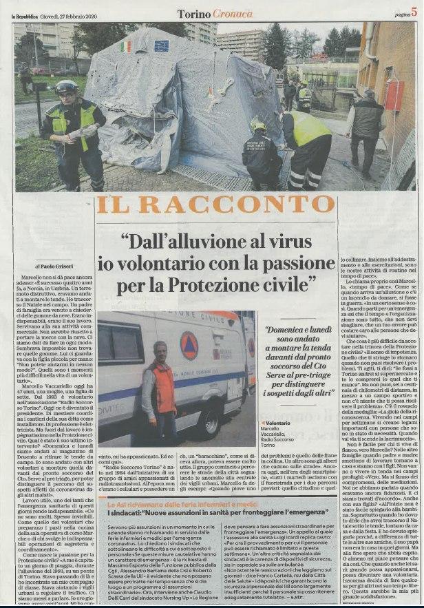 (FOTO 3) Articolo - Radio soccorso è impegnato nel montaggio delle tende pre-triage al C.T.O. di Torino